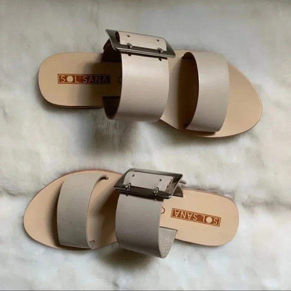 Sol Sana Women’s Sandals April II Slide Flats Straps Leather Buckle Ecru Size 6 - Picture 9 of 15